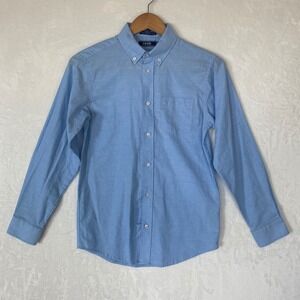IZOD Boys Button Down Shirt Long Sleeve Blue Size 16 Regular Fit Oxford